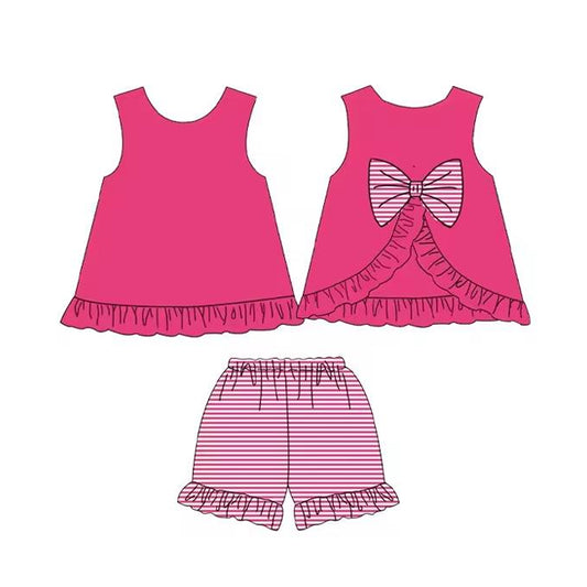Hot pink sleeveless bow tunic stripe shorts girls clothes