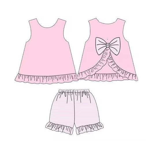 Pink sleeveless bow tunic stripe shorts girls clothes