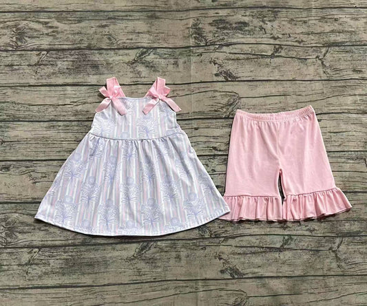 Straps stripe floral tunic ruffle shorts girls outfits