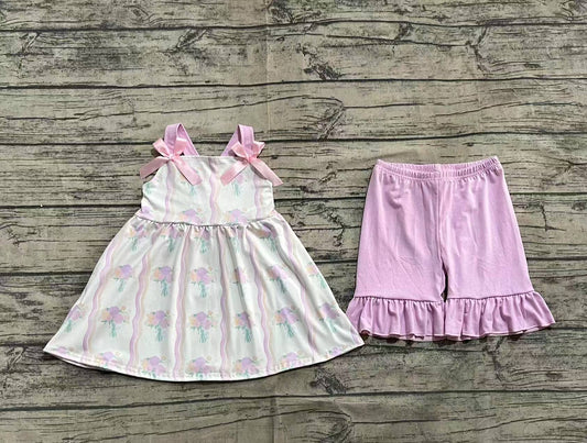 Straps bow floral tunic ruffle shorts girls outfits