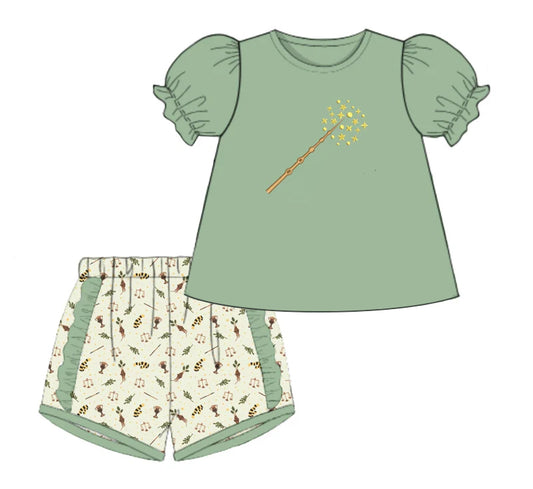 Short sleeves top leaves shorts kids girls clothes