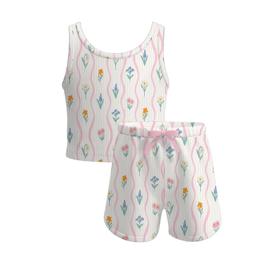 Sleeveless floral top shorts kids girls summer clothes