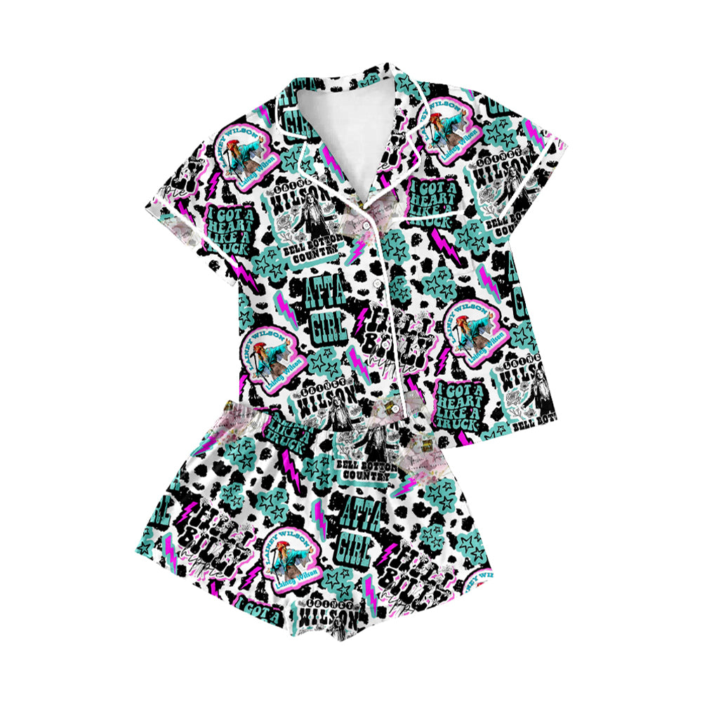 Short sleeves country singer adult women button down pajamas