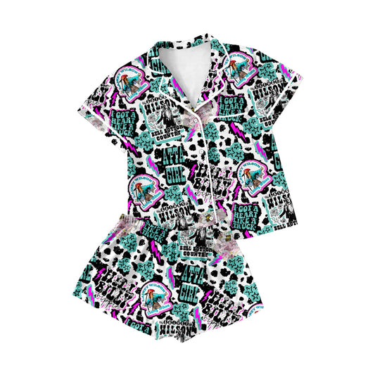 Short sleeves country singer adult women button down pajamas