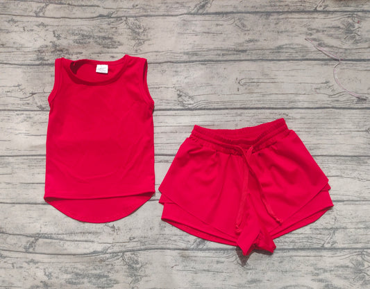 Red sleeveless top shorts kids girls activewear set