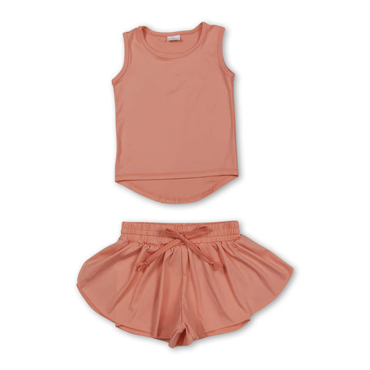 Peach sleeveless top shorts kids girls activewear set