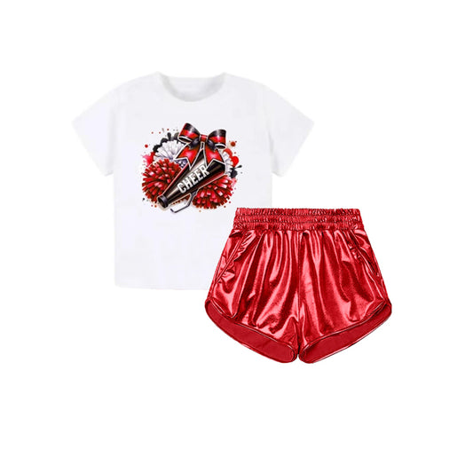 White short sleeves bow top red shorts girls team outfits
