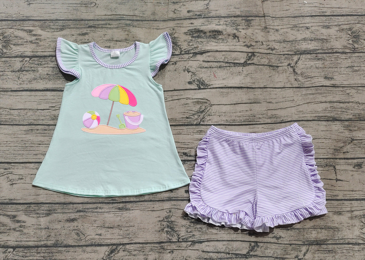 Flutter sleeves beach ball top shorts kids girls clothes