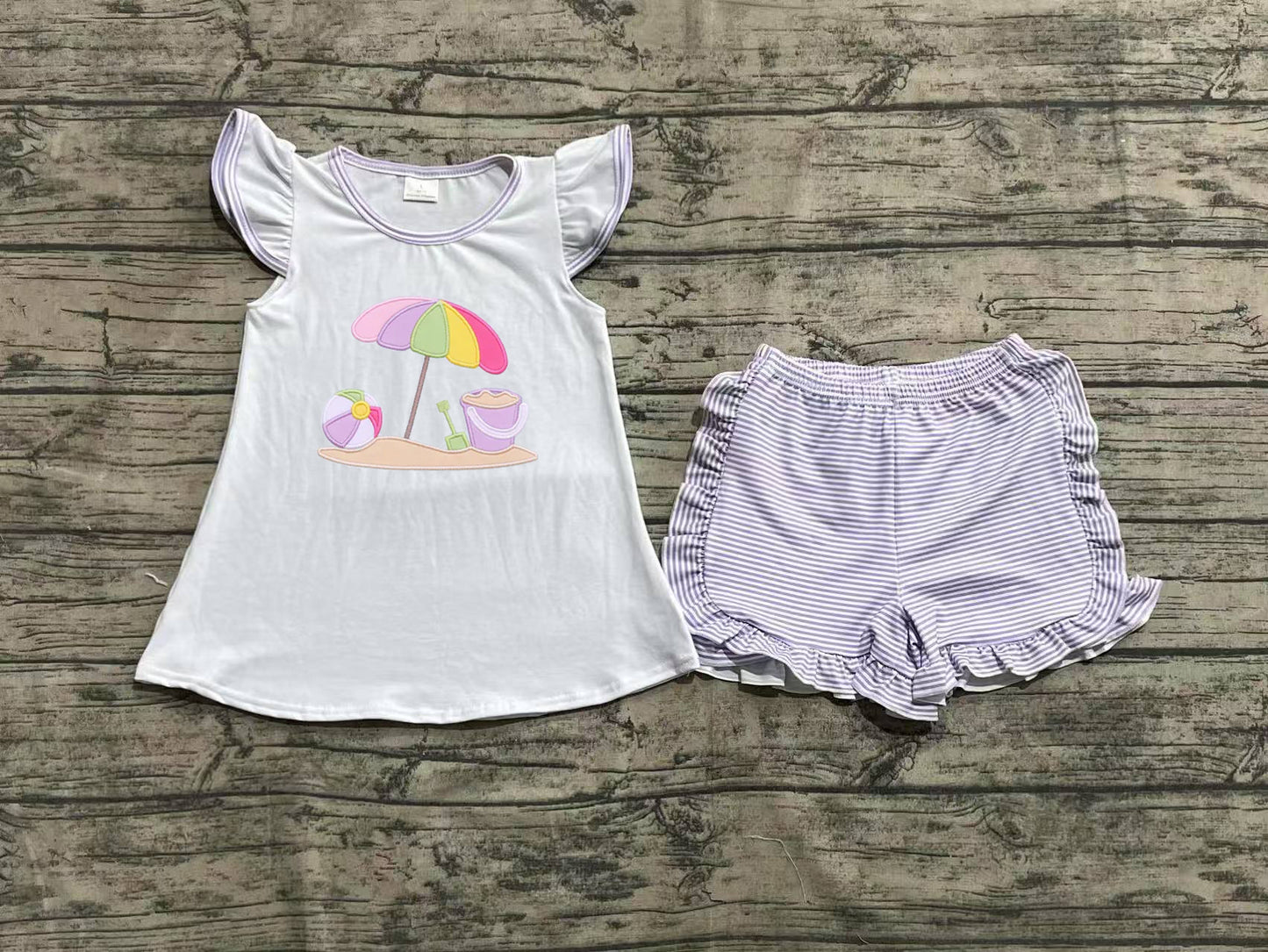 Flutter sleeves beach ball top shorts kids girls clothes