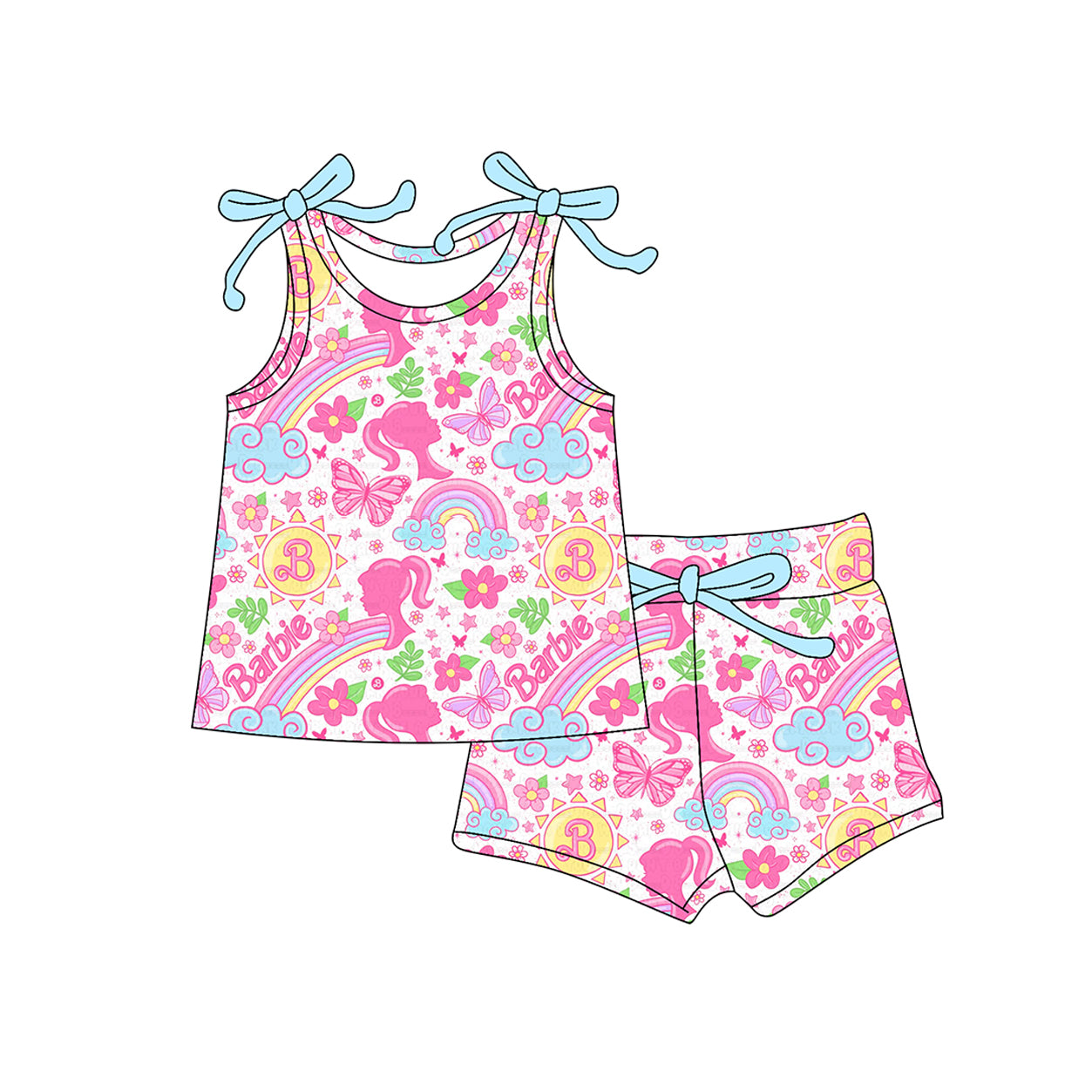 Sleeveless rainbow floral butterfly party girls clothes