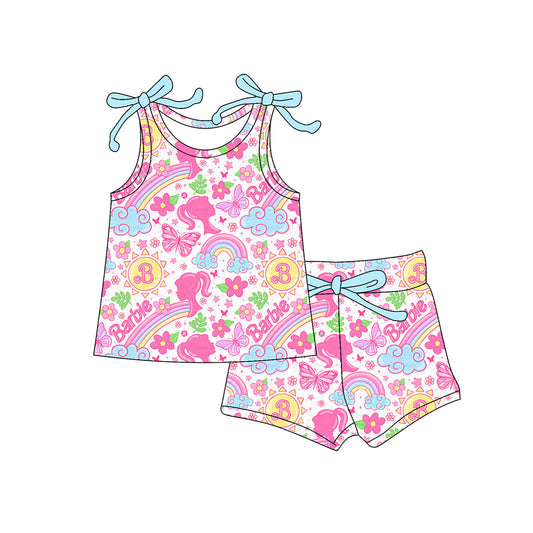 Sleeveless rainbow floral butterfly party girls clothes