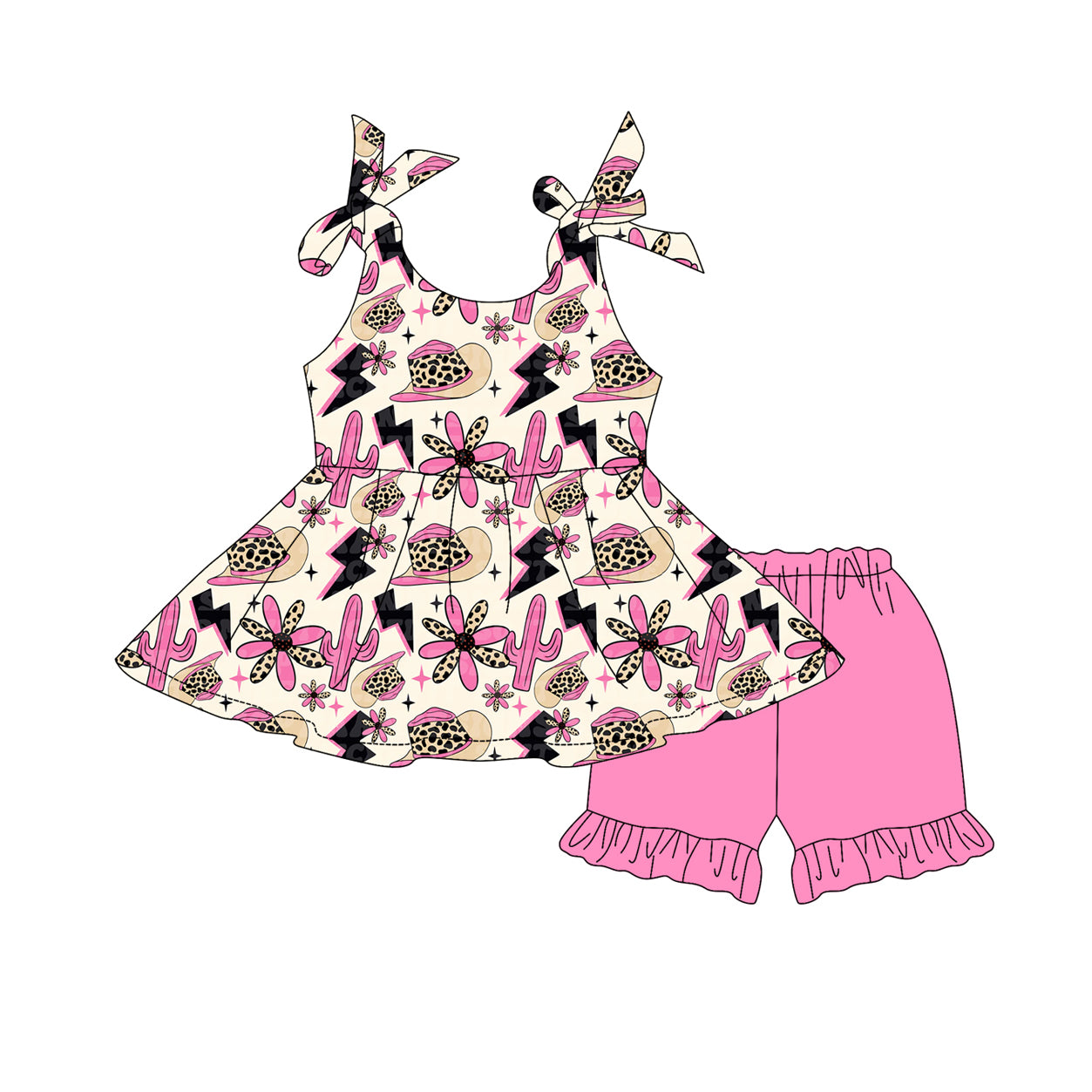 Leopard hat floral cactus tunic shorts western girls clothes