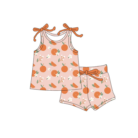 Sleeveless orange top shorts kids girls summer clothes