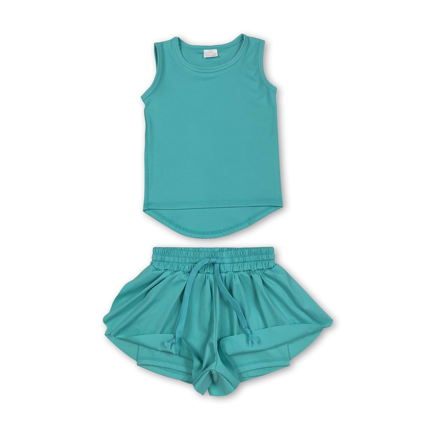 Teal sleeveless top shorts kids girls activewear set