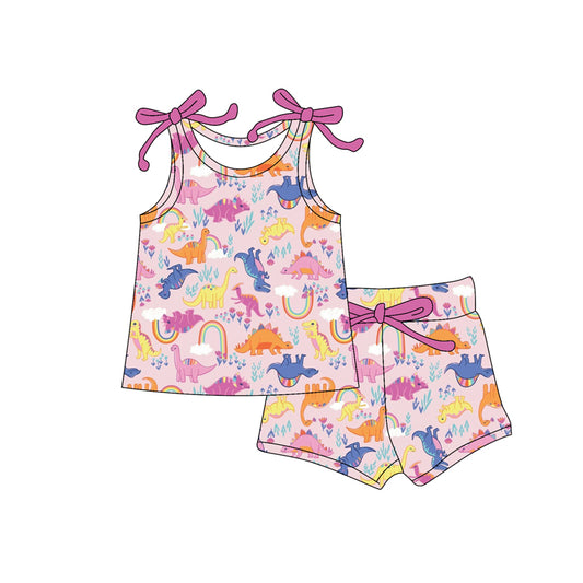 Sleeveless dinosaur rainbow top shorts girls clothing