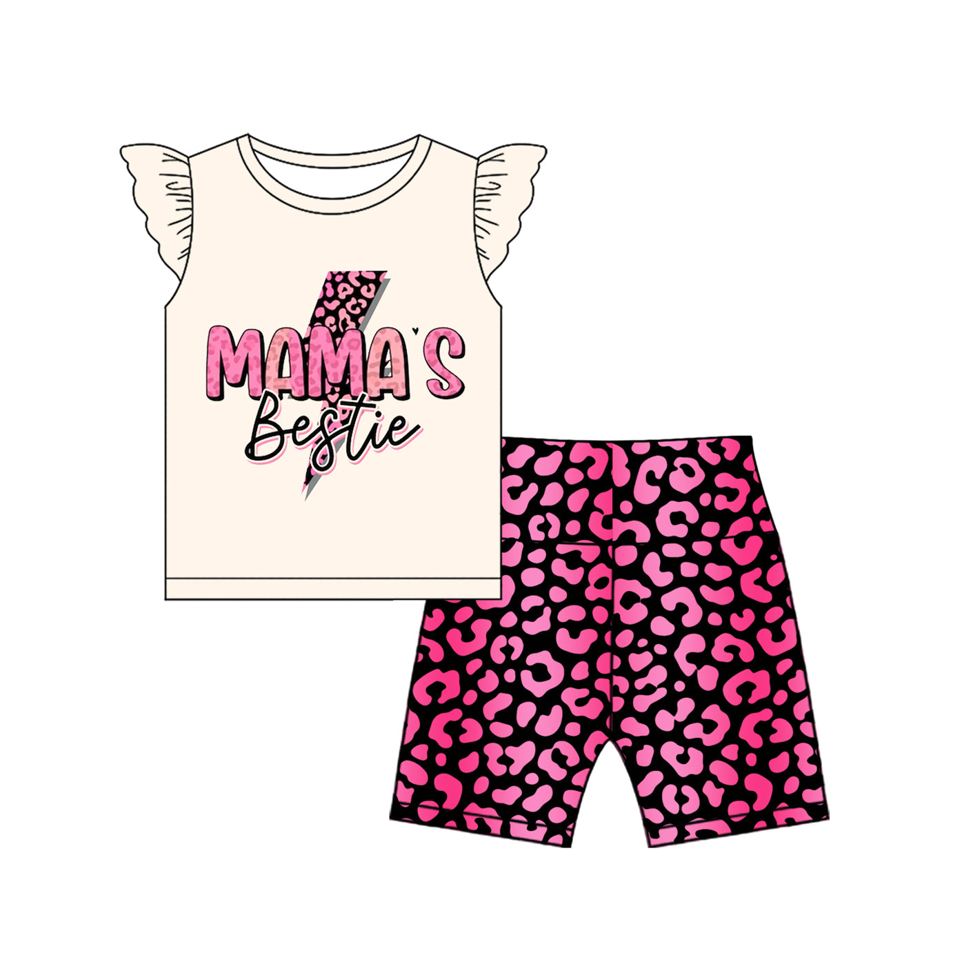Mama's bestie thunder top leopard shorts girls clothes