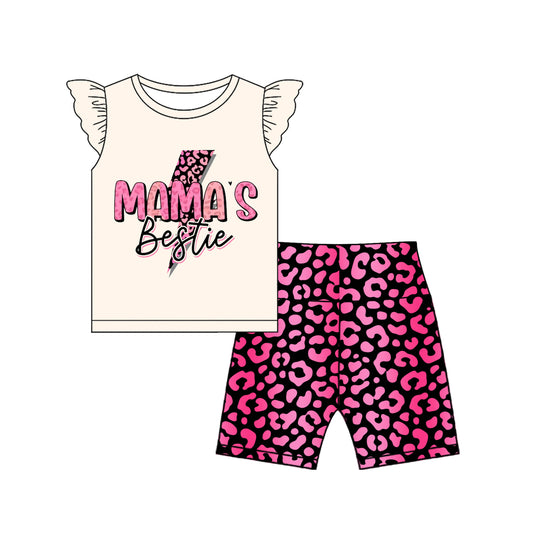 Mama's bestie thunder top leopard shorts girls clothes