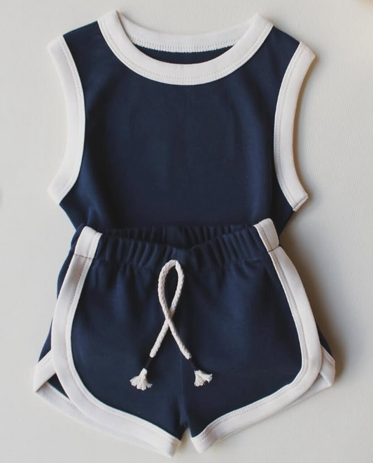 Sleeveless navy cotton top shorts baby kids clothes