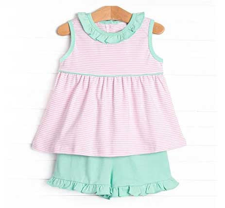 Sleeveless pink stripe tunic mint shorts girls clothes