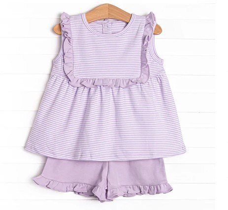 Sleeveless lavender stripe tunic shorts girls clothes