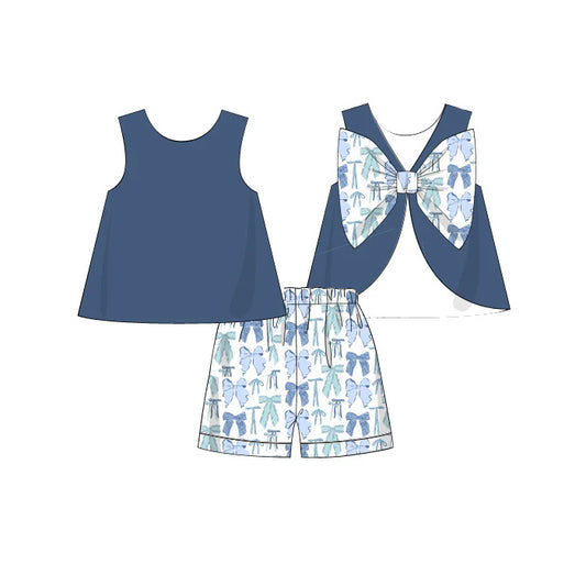 Sleeveless blue bow tunic shorts kids girls clothes