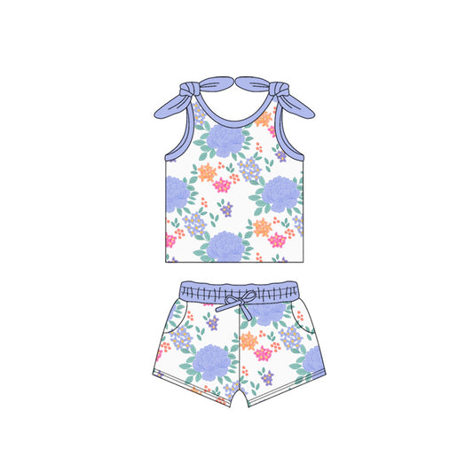 Sleeveless light blue top shorts kids girls clothes