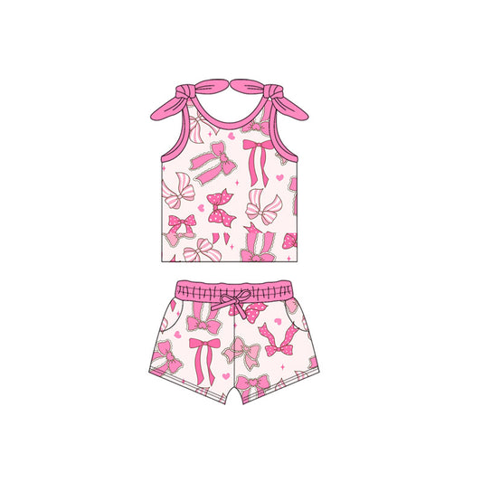 Sleeveless pink bows baby girls summer clothes