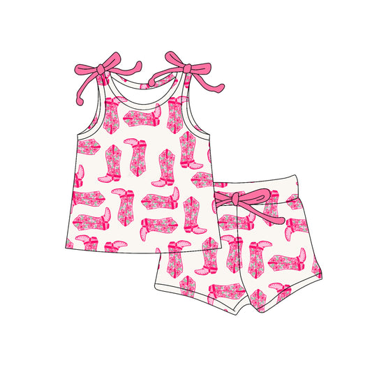 Sleeveless floral boots top shorts western girls clothes
