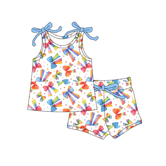Sleeveless rainbow colorful bow top shorts girls clothes
