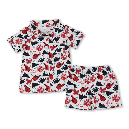 Short sleeves red bow kids girls team cheer pajamas