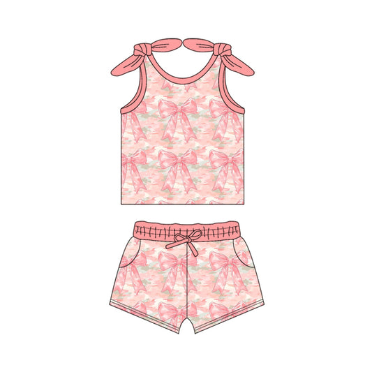 Sleeveless bows top shorts girls summer clothes