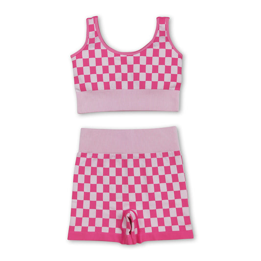 Sleeveless pink plaid thick fabric adult women activewear