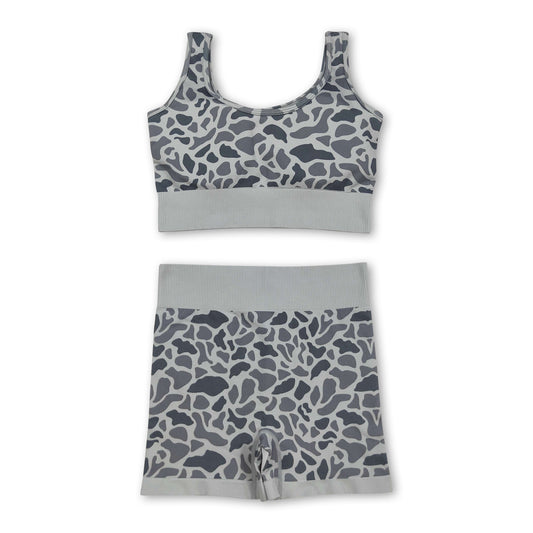 Sleeveless grey camo thick fabric adult women activewear
