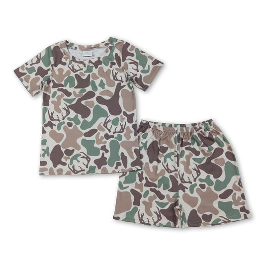 Short sleeves camo deer top shorts kids boys outfits