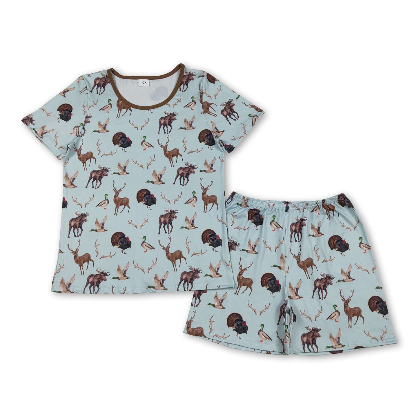 Short sleeves deer turkey duck top shorts men pajamas set