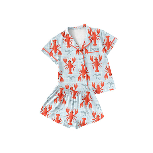 blue plaid red crab girls mardi gras set