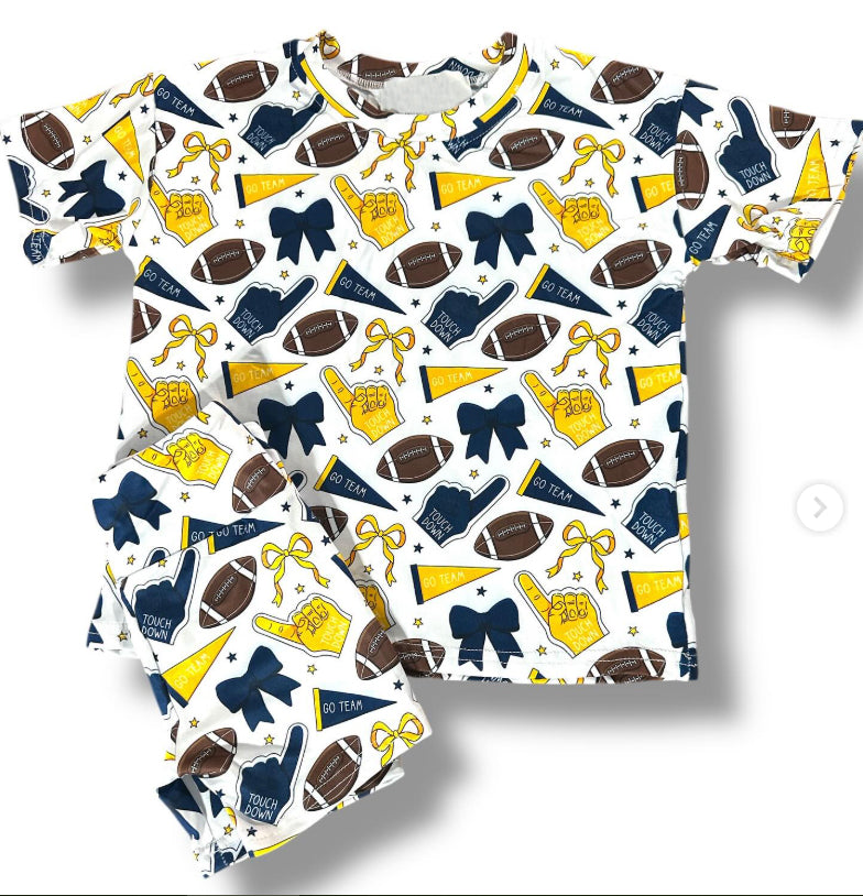 yellow bows football girl short sleeve set