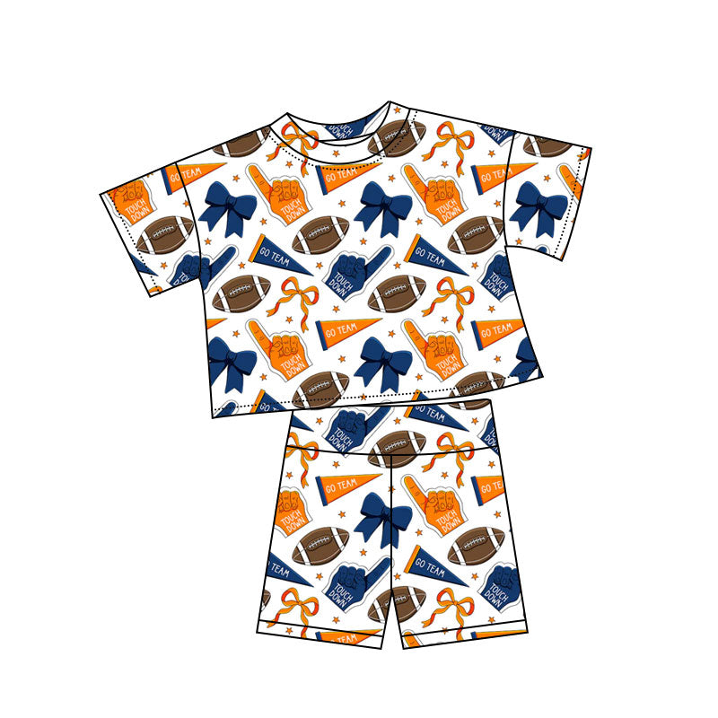 orange bows gesture football girl short sleeve set