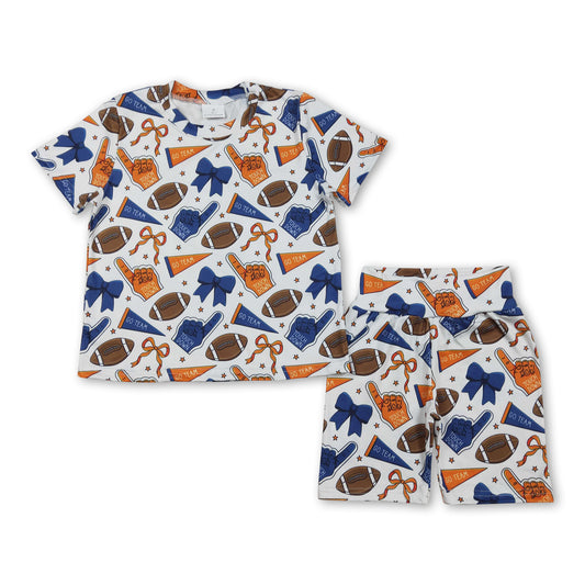orange bows gesture football girl short sleeve set