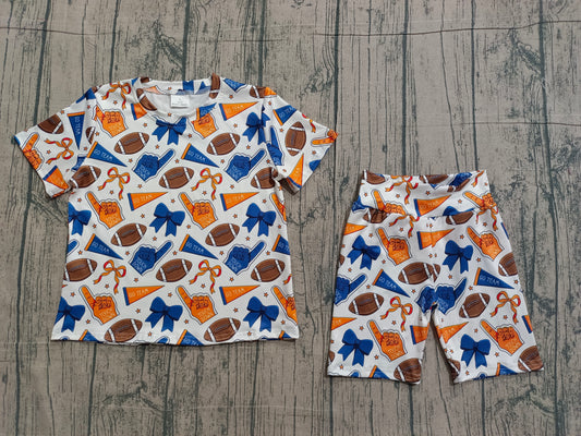 orange bows gesture football girl short sleeve set