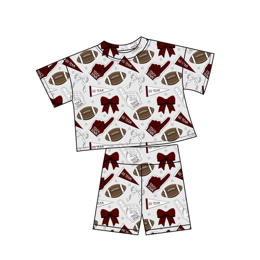 brown bows gesture football girl short sleeve set