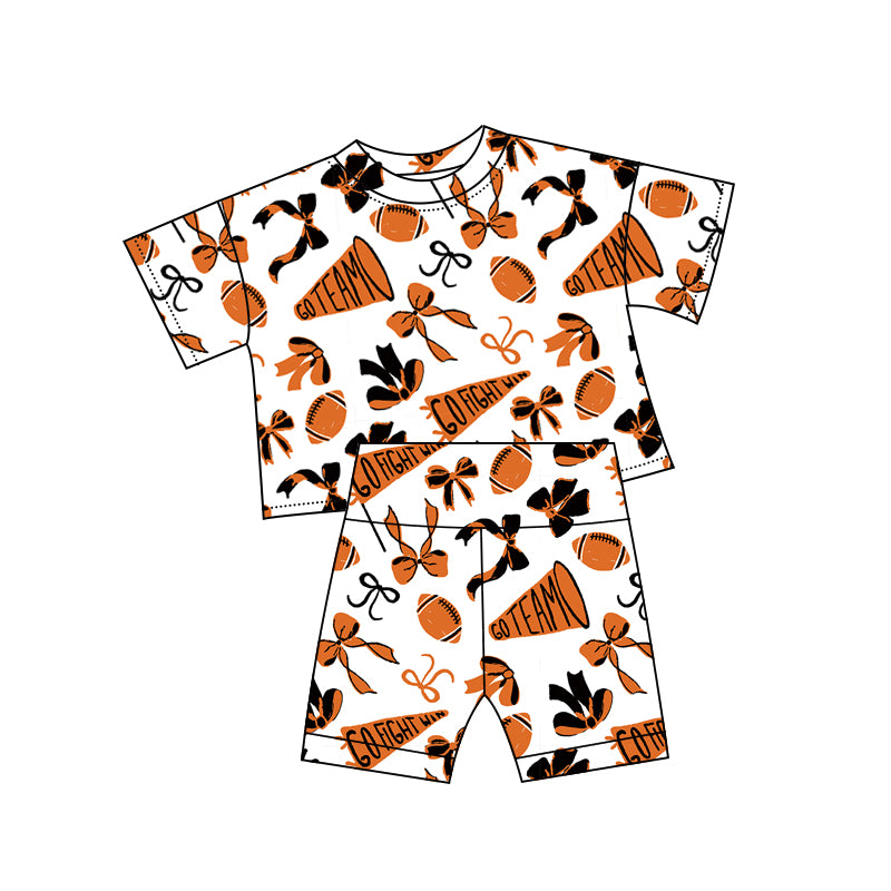orange black bows gesture football girl short sleeve set