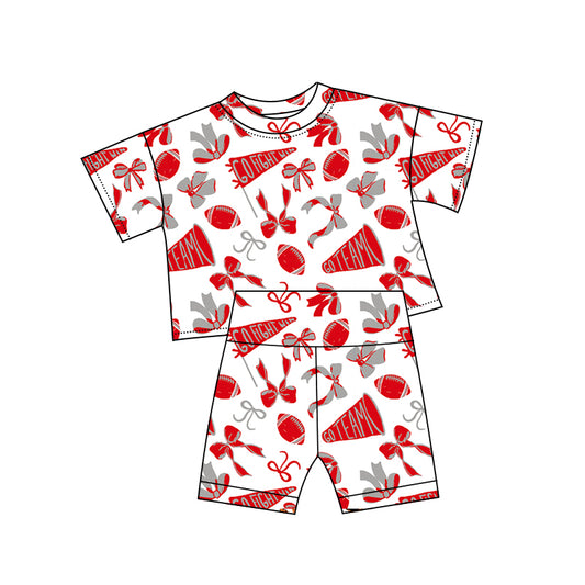 red grey bows gesture football girl short sleeve set