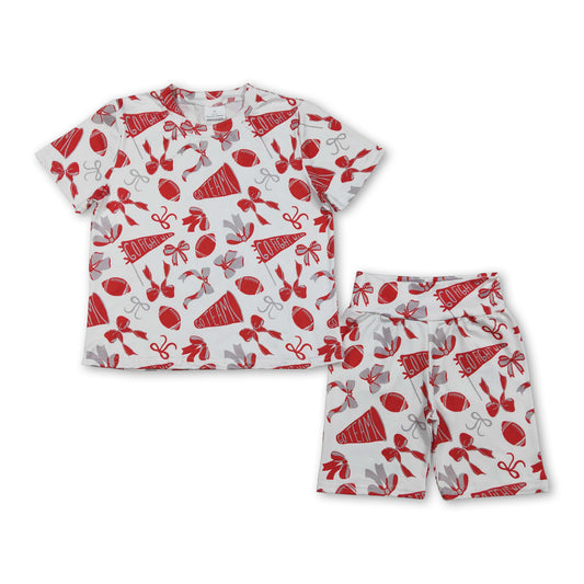red grey bows gesture football girl short sleeve team set