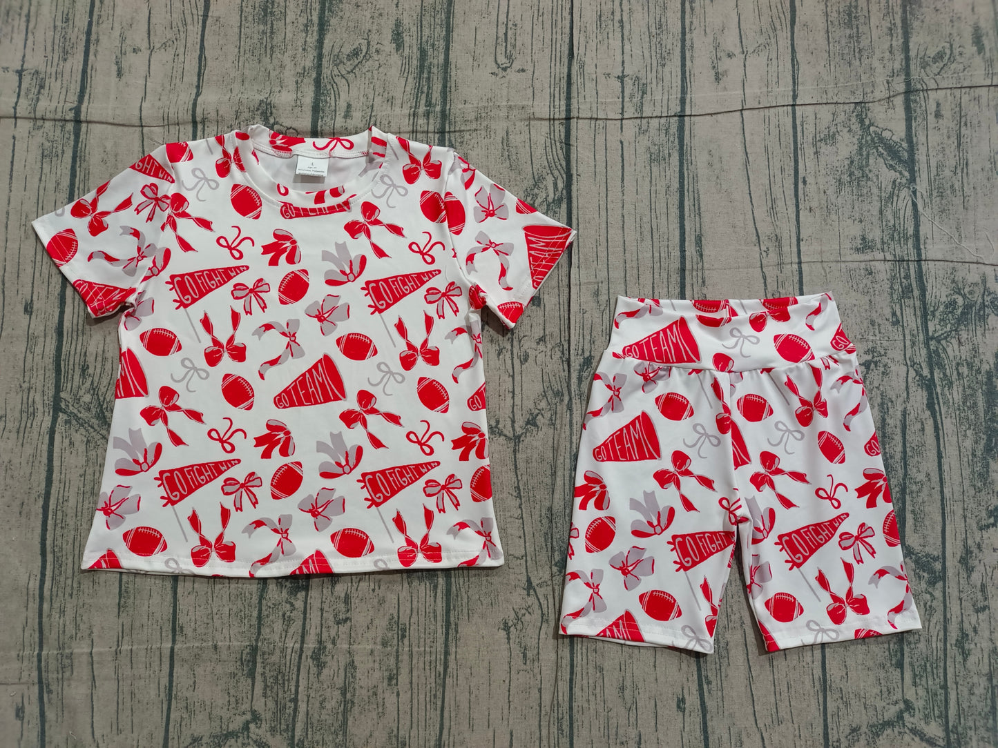 red grey bows gesture football girl short sleeve set