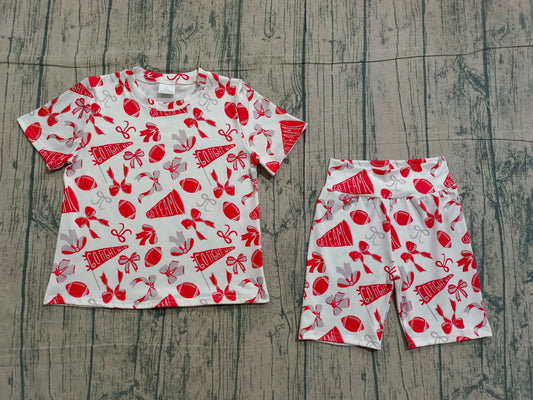 red grey bows gesture football girl short sleeve set