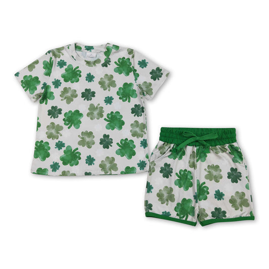 Short sleeves green clover top shorts girls St Patrick's set