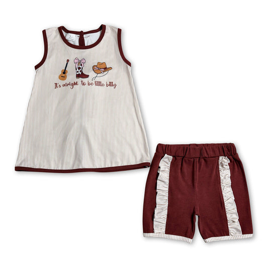 Guitar boots bow hat top ruffle shorts western girls set