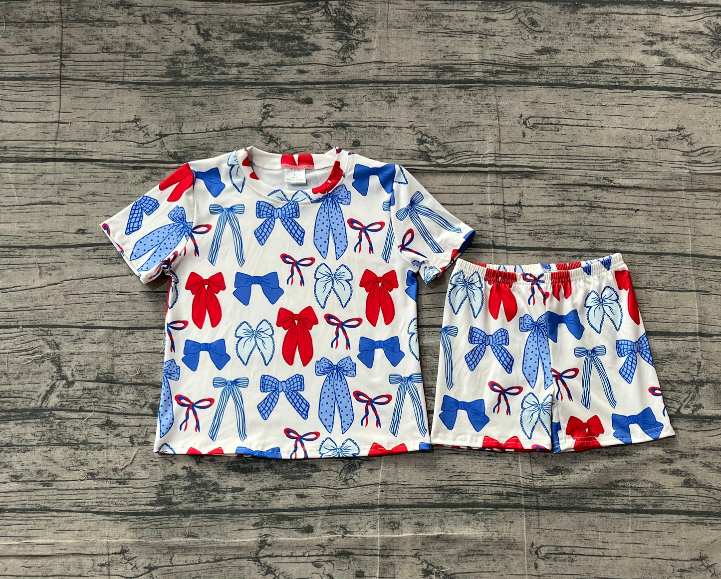 Red blue bow top shorts kids girls 4th of july outfits
