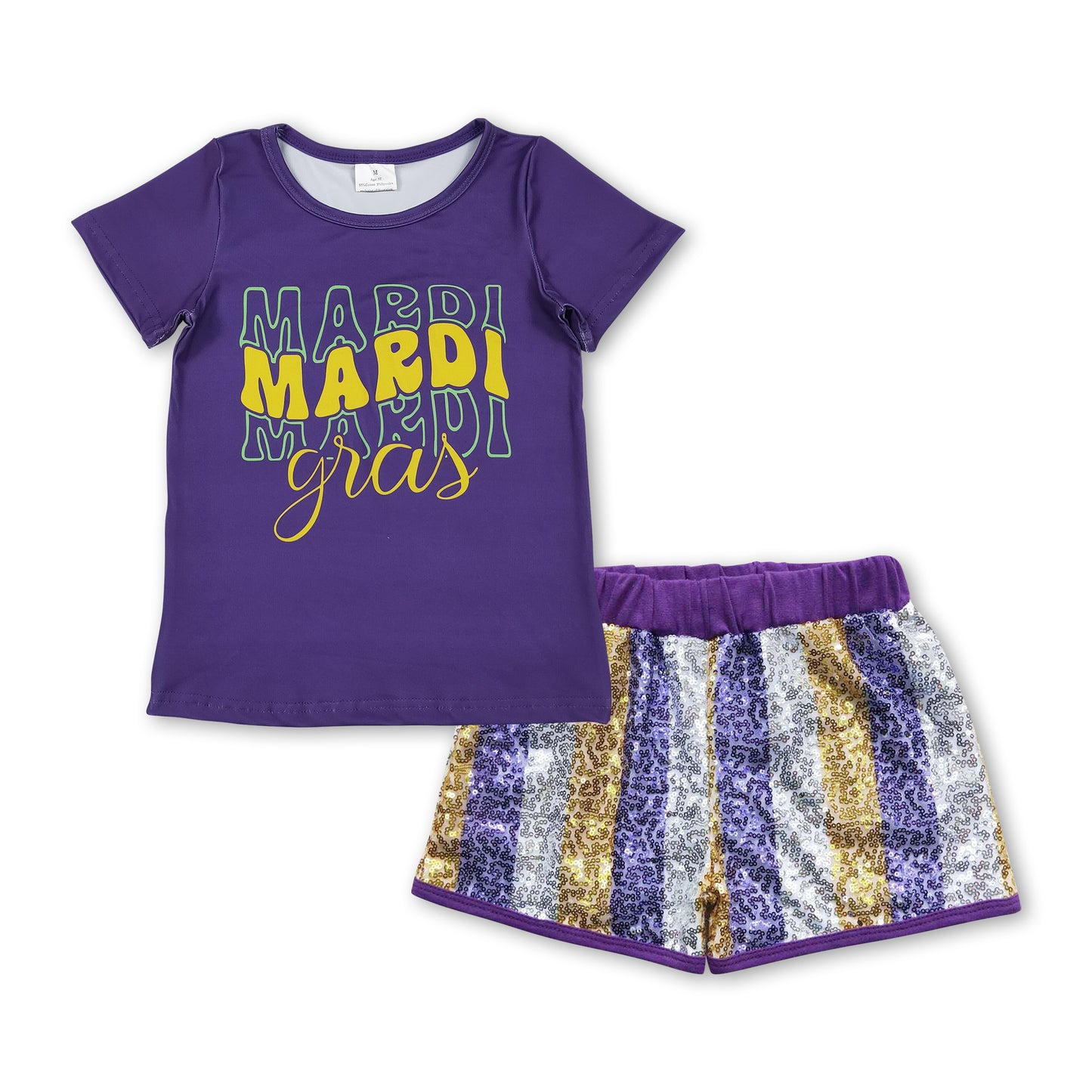 Purple Mardi Gras top stripe sequin shorts girls outfits